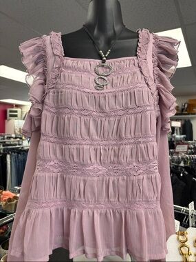 Lilac Ruffle Lace-Trim Tank Top